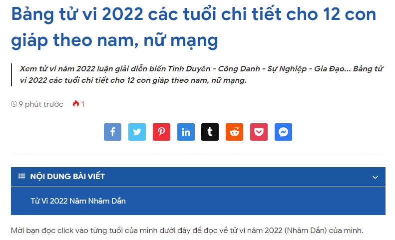 Bảng tử vi 2022 các tuổi chi tiết cho 12 con giáp theo nam, nữ mạng